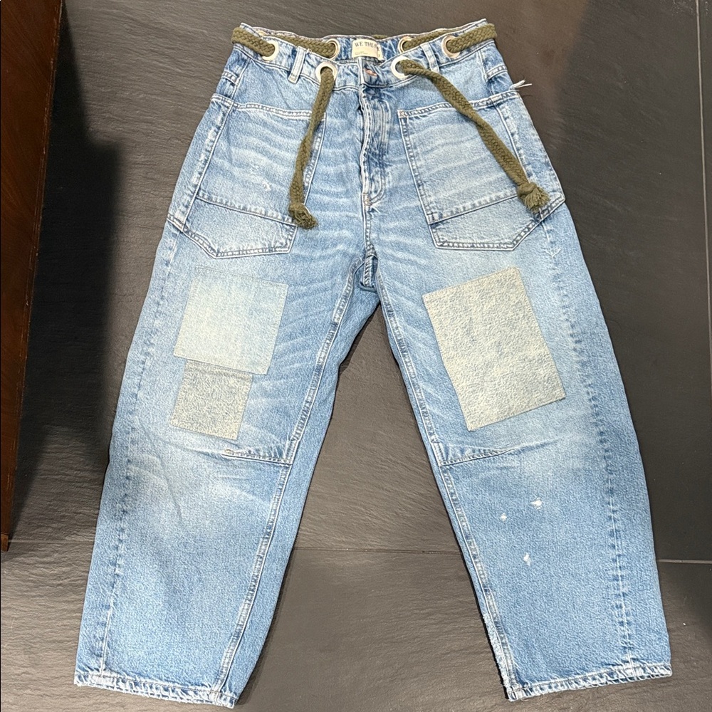 Free People Light Blue Relaxed Jeans with Patchwork